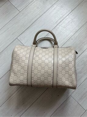 Gucci Cream Monogram Leather Duffel Bag
